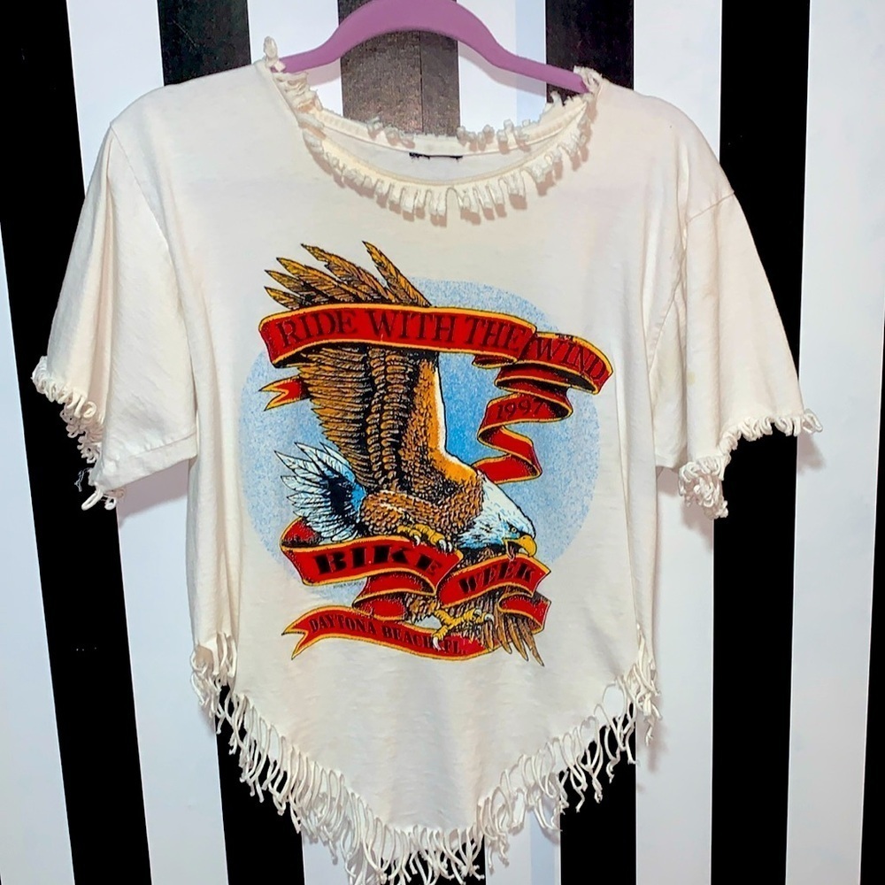 Rare Custom Fringe 1997 Daytona Bike Week Bald Eagle Vintage Cotton Tee Shirt